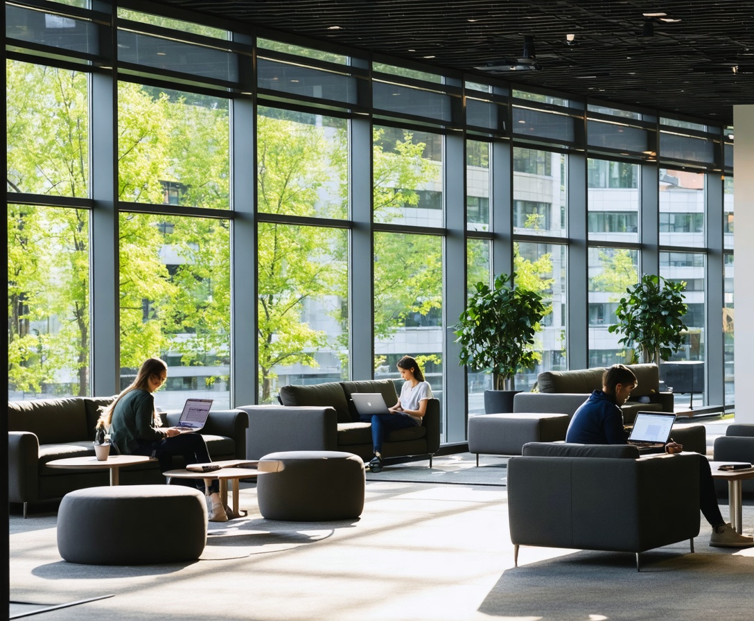 Интерьер нашего современного кампуса, располагающий к созиданию