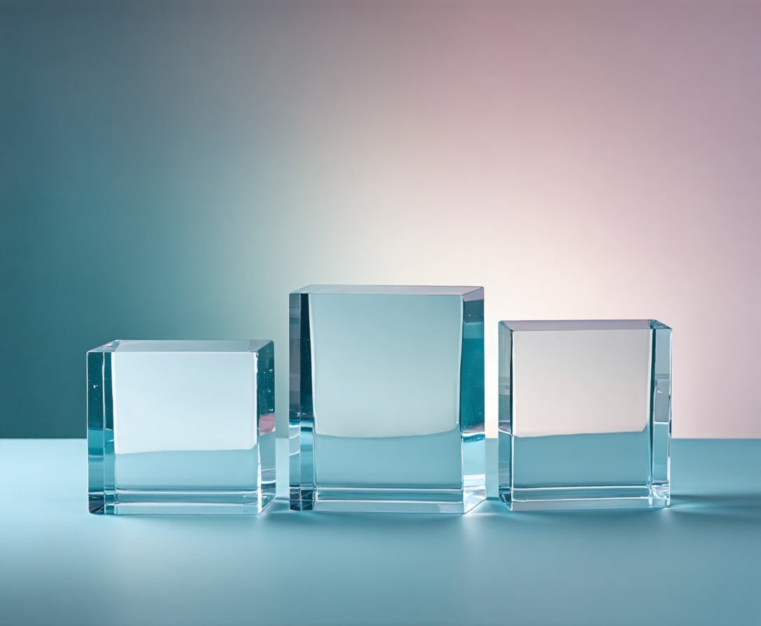 Минималистичные стеклянные объекты, символизирующие прозрачность нашей ценовой политики